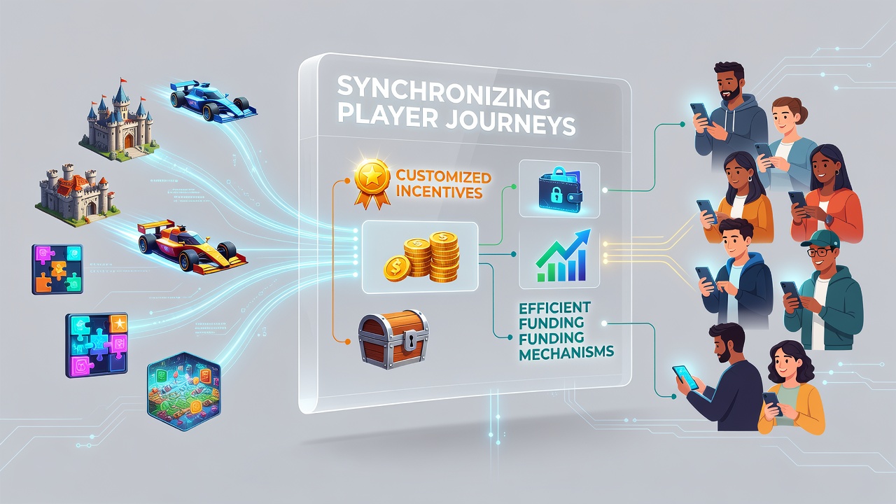 Mobile Schnittstellen zeigen synchronisierte Spielerreisen mit Anreizen und Finanzierungsoptionen